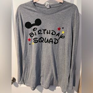 “Birthday Squad” grey shirt size large.